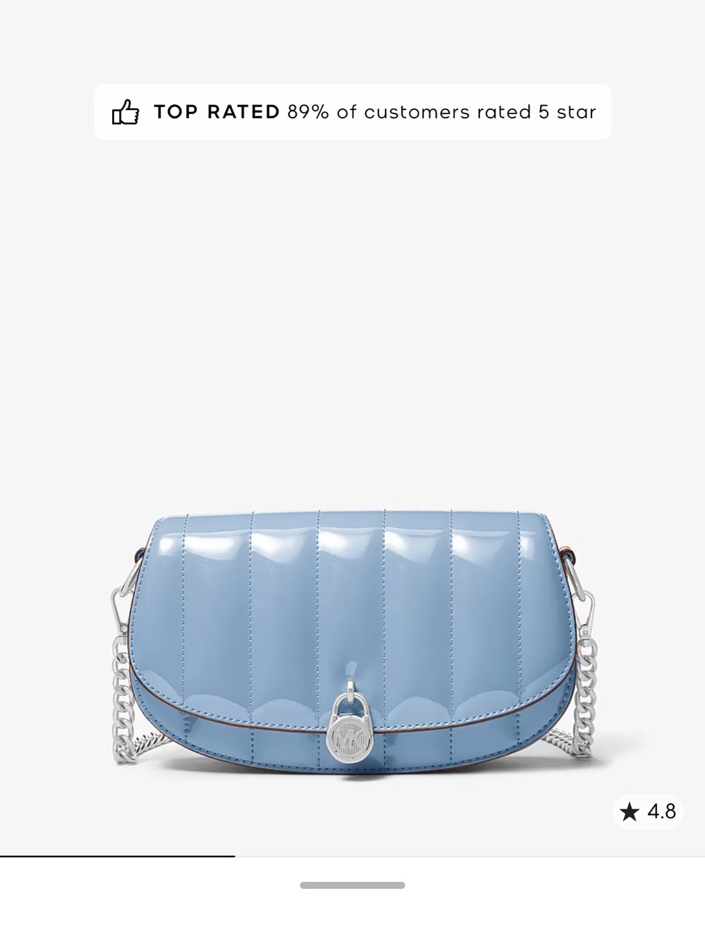 NEW Michael Kors Glossy Quilted Crossbody Bag in Light Blue with Silver Chain
